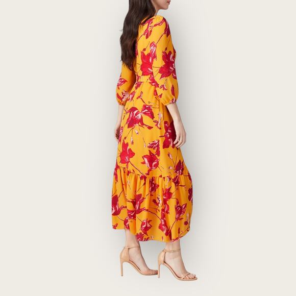 Color Me Courtney Eleanor Floral Maxi Wrap Dress Medium Yellow Pink Romantic - Picture 7 of 10